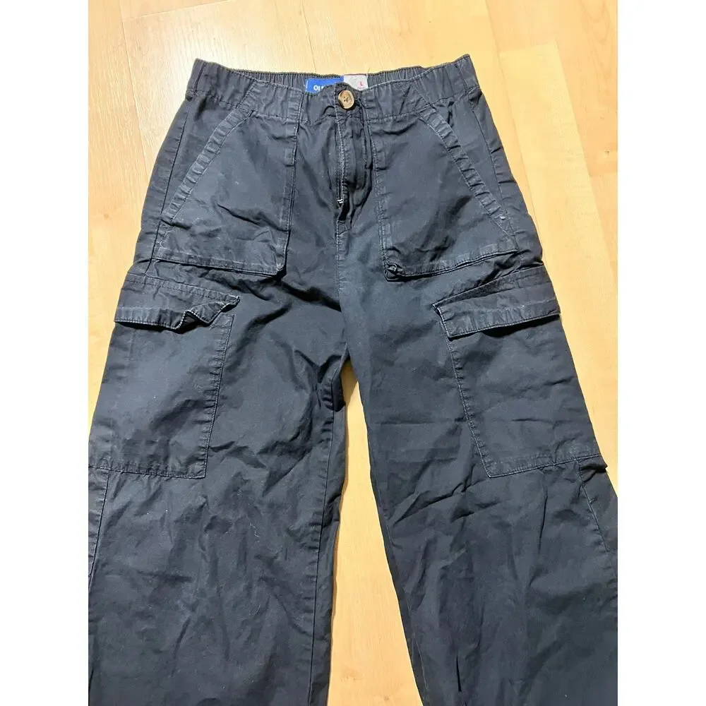 Old Navy Cargo Pants Youth L 10-12 Black Wide Leg Utility Y2K Baggy Skater hike